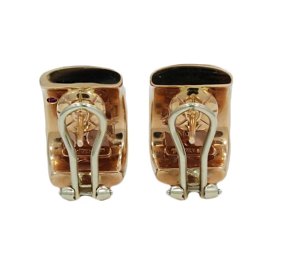 Roberto Coin Enamel Diamonds Rose Gold Earrings In Excellent Condition In Naples, FL