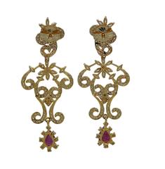 Ruby Diamond Yellow Gold Earrings