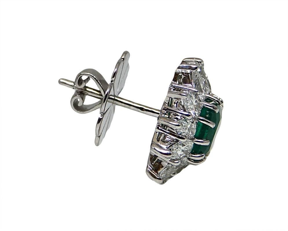 3.34 Carat Colombian Emerald Pear Shaped Diamonds White Gold Earrings In Excellent Condition For Sale In Naples, FL