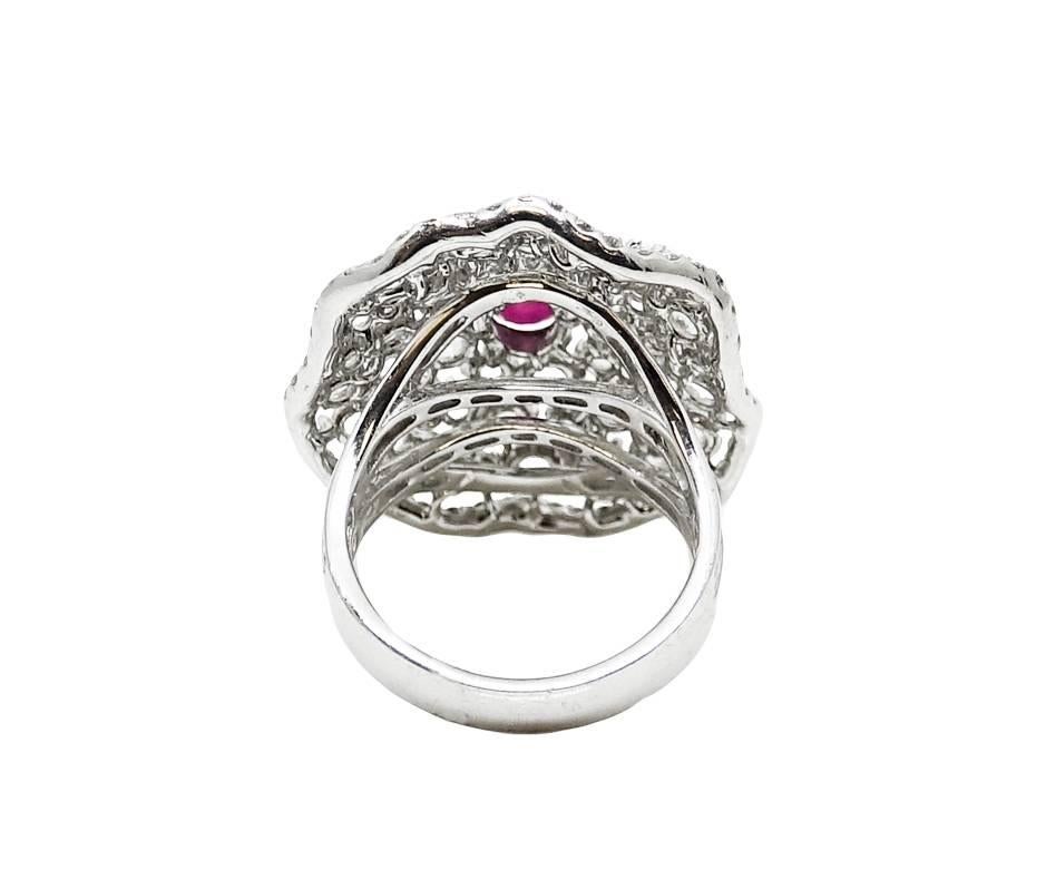 Women's Burmese Ruby and Diamond White Gold Ring For Sale