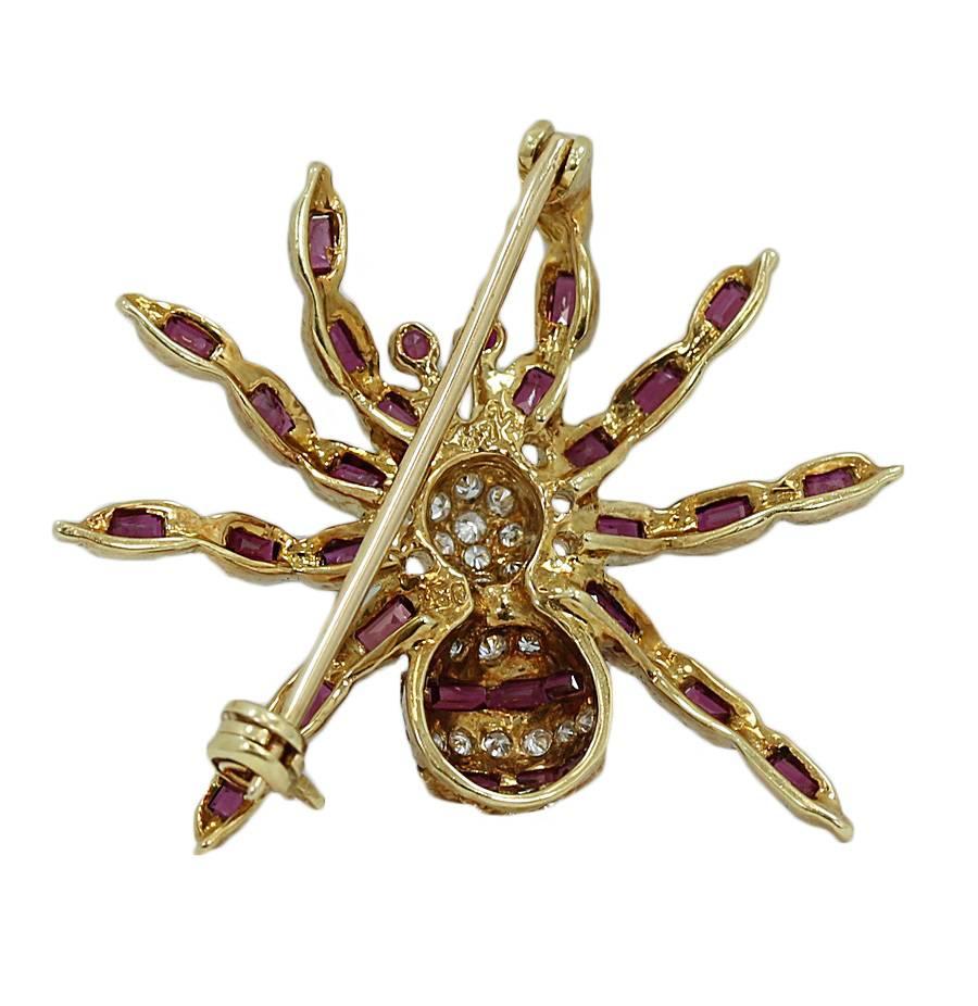 Ruby Diamond Yellow Gold Spider Pin In Excellent Condition For Sale In Naples, FL