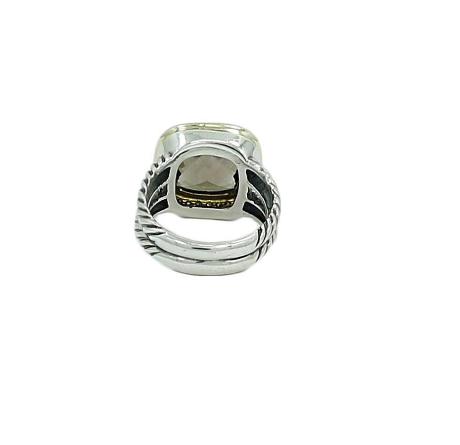 David Yurman Smokey Quartz Diamonds Silver Yellow Gold Ring  In Excellent Condition In Naples, FL
