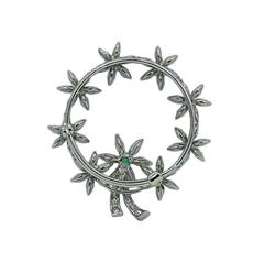 Emerald and Diamond Circle Platinum Brooch
