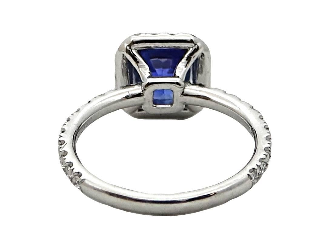 Women's 1.99 Carat Cushion Cut Sapphire and Diamond Platinum Engagement Ring For Sale
