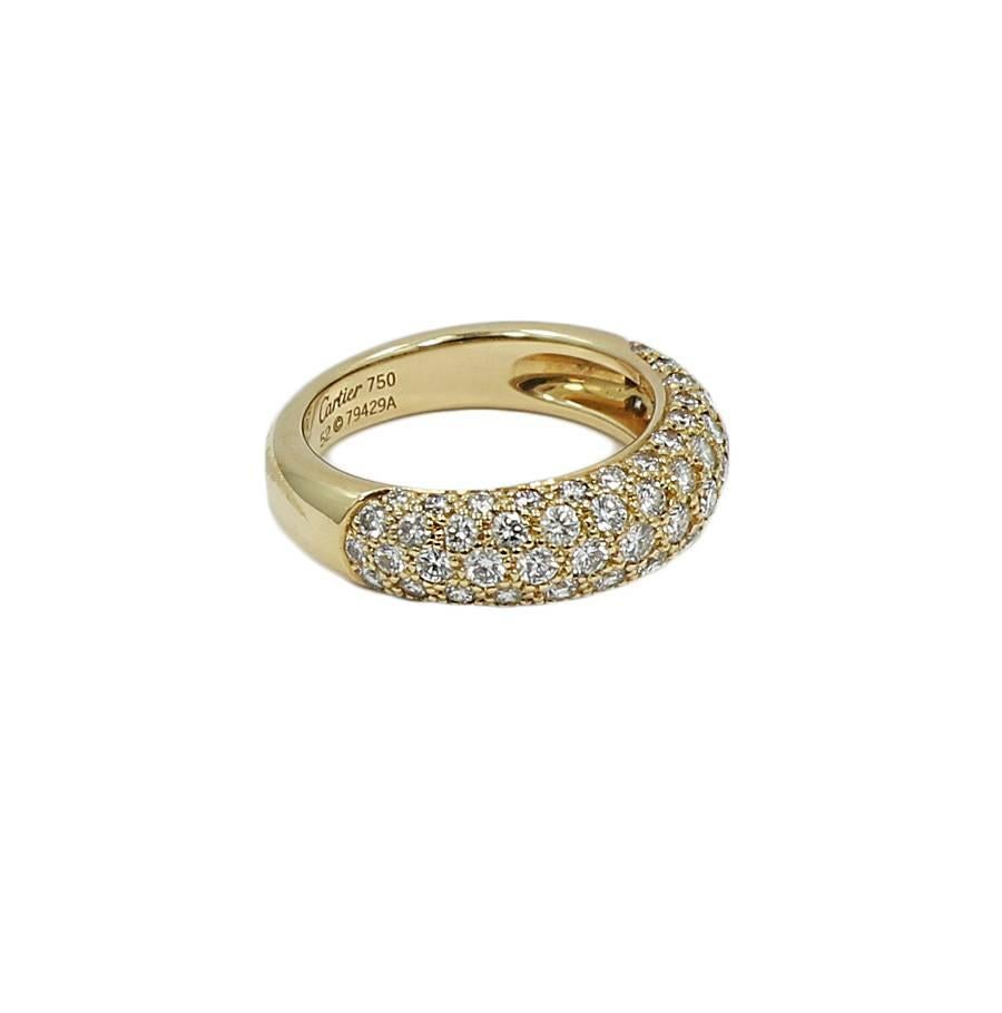 Cartier 18k yellow gold diamond band. The diamonds weigh approximately 1.33 carats total weight. The ring sits at a size 6.25 and weighs a total of 6.7 grams. The ring is in excellent condition. Please see all pictures and ask any questions you may