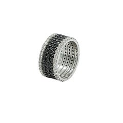 Black and White Five-Row Diamond White Gold Ring