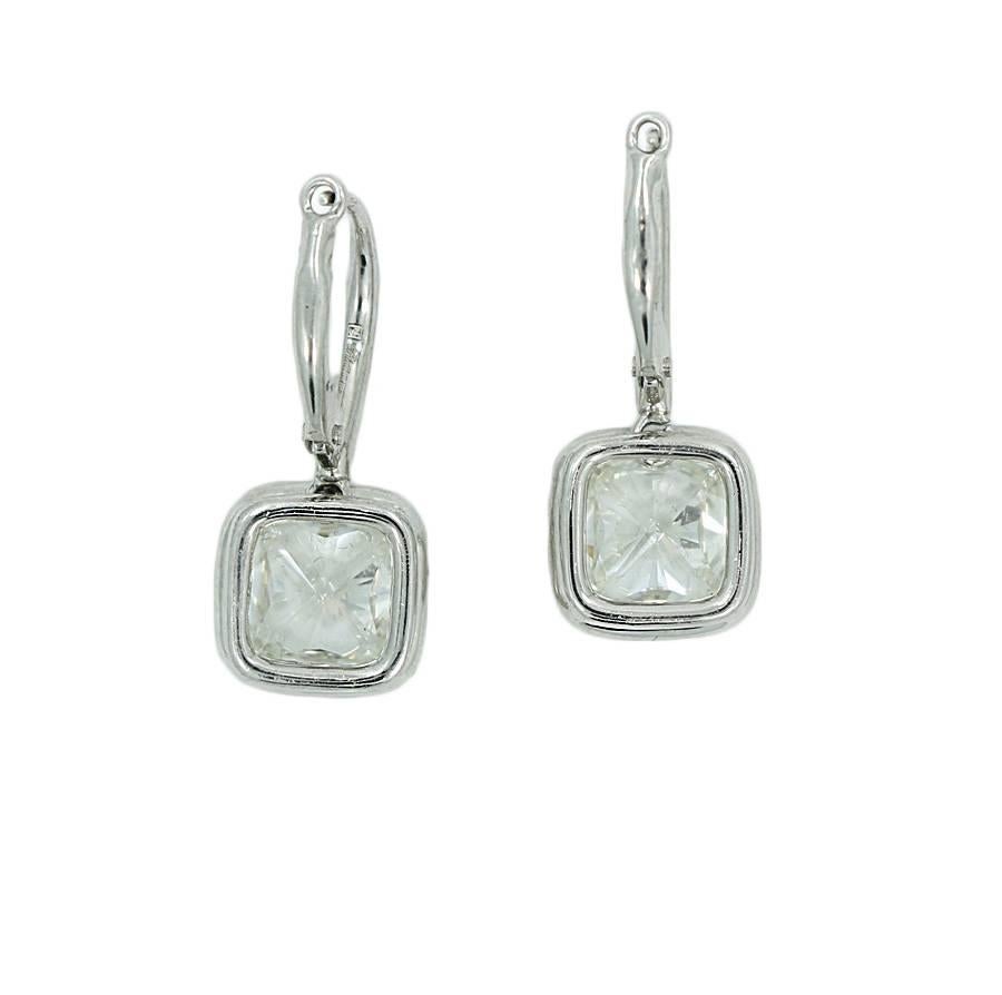 GIA Certified 4.04 Carat Cushion Cut Diamond Platinum Earrings In New Condition For Sale In Naples, FL