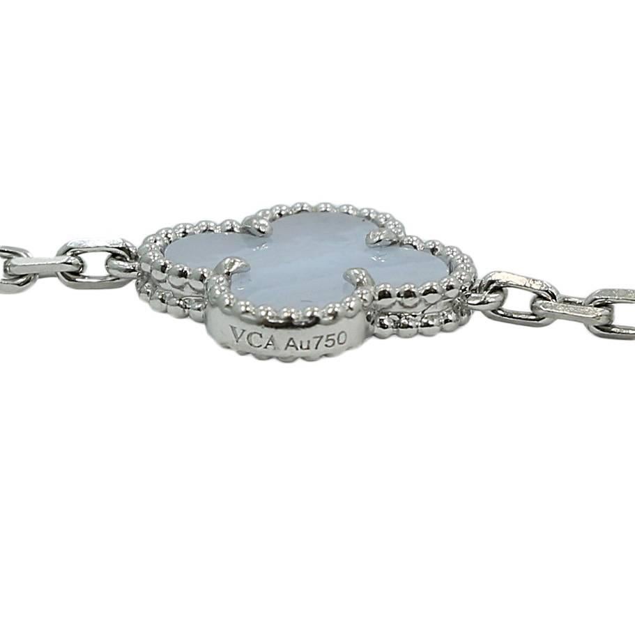 Van Cleef & Arpels Alhambra Chalcedony White Gold Necklace In Excellent Condition In Naples, FL