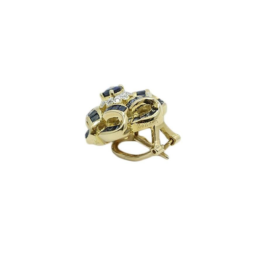 Women's or Men's Bellarri Sapphire and Diamond Yellow Gold Earrings For Sale