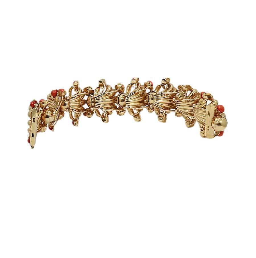 Women's or Men's Coral Fashion Yellow Gold Bracelet For Sale
