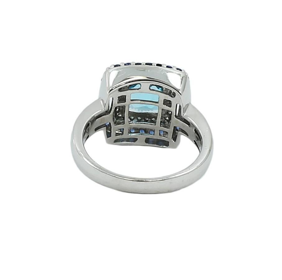Women's Double Halo Diamond, Sapphire and Blue Topaz Ring For Sale
