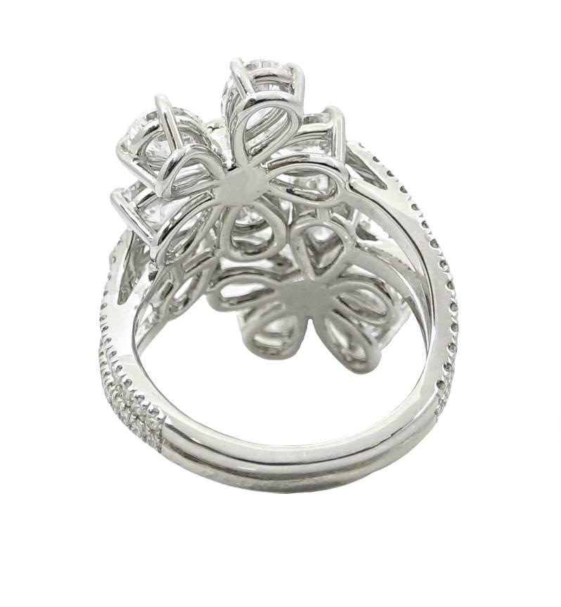 Women's 4.64 Carat Diamond Flower Style White Gold Ring For Sale