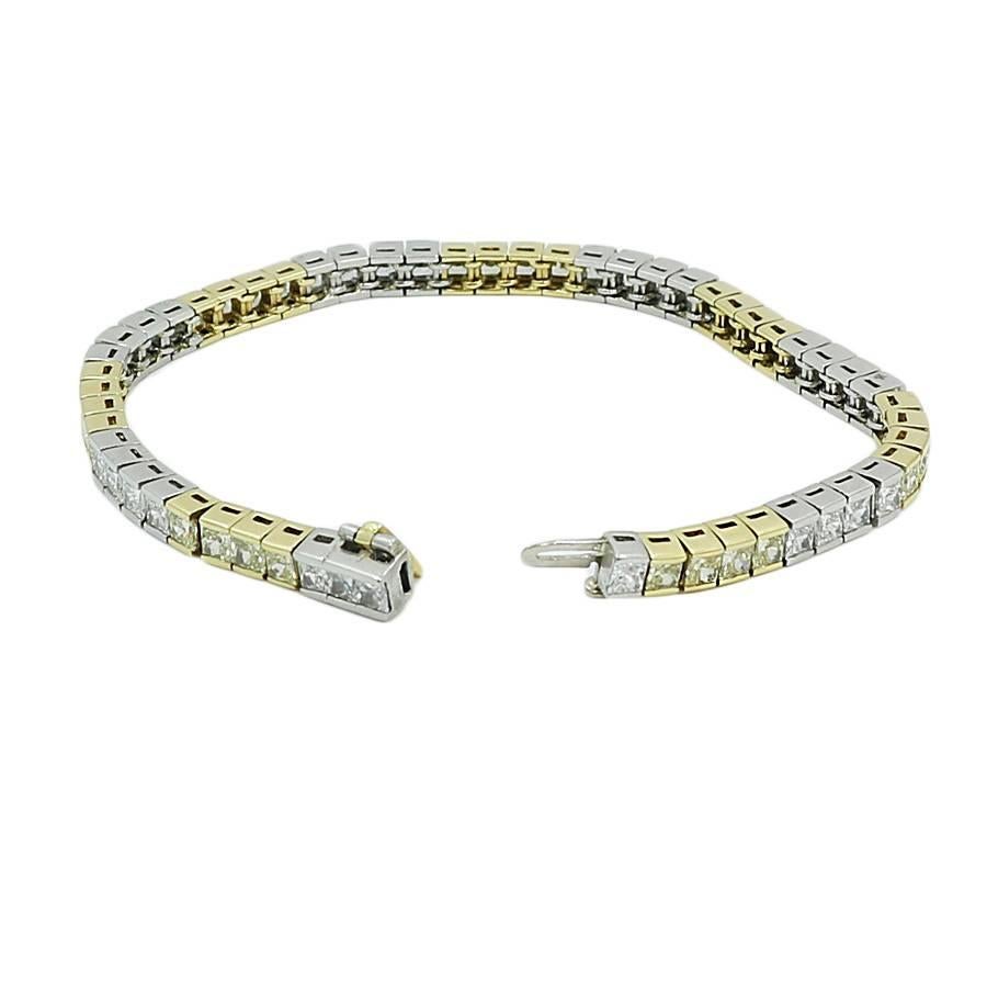 12.00 Carat Yellow and White Diamond Platinum Tennis Bracelet In Excellent Condition For Sale In Naples, FL