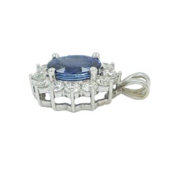 3.62 Carat Oval Sapphire and Diamond White Gold Pendant