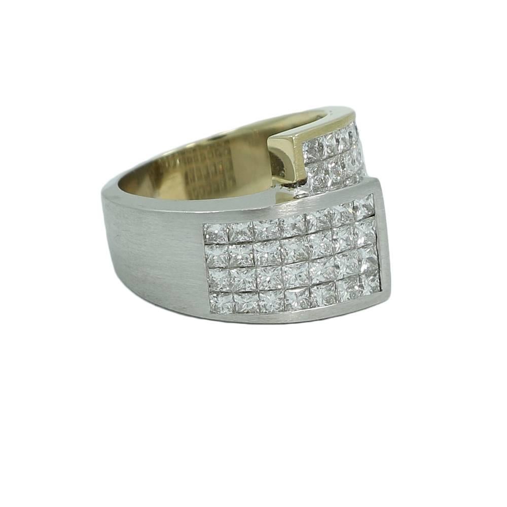 2.77 Carat Invisible Set Diamond Yellow and White Gold Ring In Excellent Condition For Sale In Naples, FL