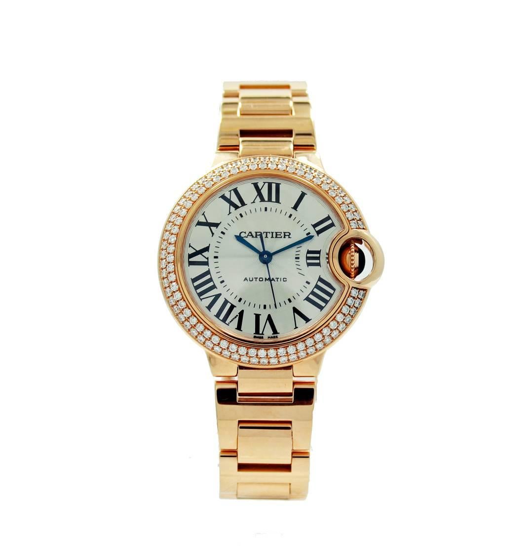 Cartier Rose Gold Diamond Bezel Ballon Bleu Automatic Wristwatch Ref W902034 For Sale 2