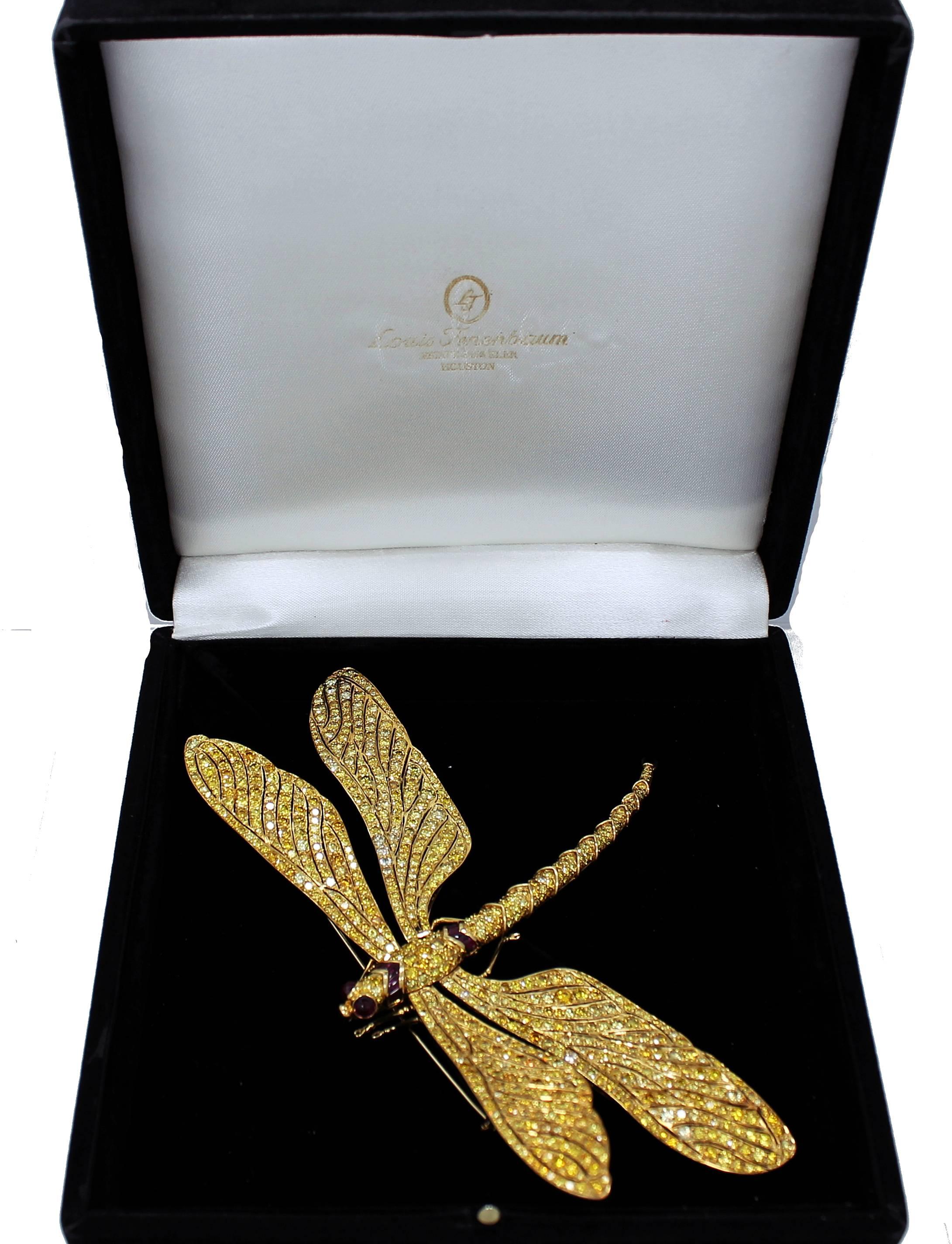 Fred Leighton 1980s Yellow Diamond Gold Tremblant Dragonfly Pin For Sale 5