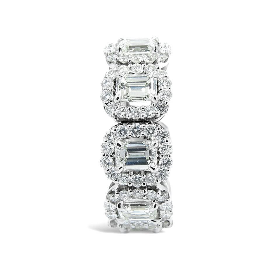 Emerald Cut Diamond gold Eternity Band Ring with Halo For Sale at 1stdibs