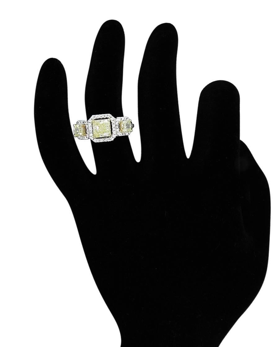 Fancy Yellow Diamond 3 Stone Engagement Ring In New Condition For Sale In Naples, FL