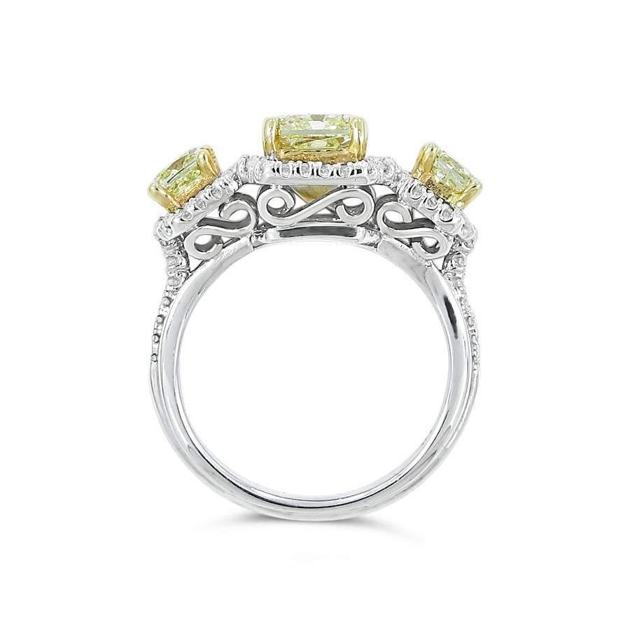 Women's Fancy Yellow Diamond 3 Stone Engagement Ring For Sale