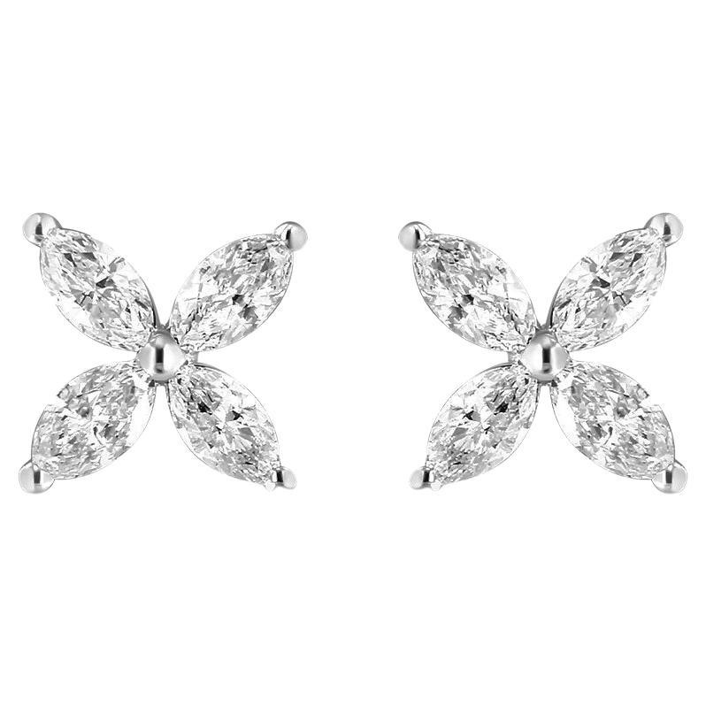 Pendientes de oro blanco de 14 quilates con 8 diamantes marquesa de 1,00 quilates y forma de hoja floral