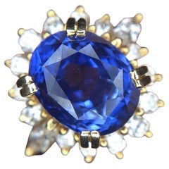 Vintage 18k Gold 4.34cts Genuine Natural Ceylon Sapphire and Diamond Ring '#J3398'