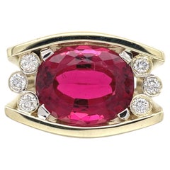 14K Yellow Gold Harry Roa Custom Large Heavy Ring with Large Pink Tourmaline an