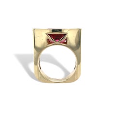 14K Yellow Gold Harry Roa Custom Large Heavy Ring with Large Pink Tourmaline an