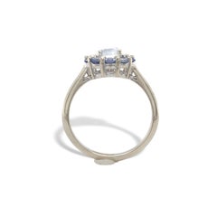 14K White Gold Moonstone and Blue Sapphire Ring Size 7