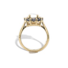 14K Yellow Gold Moonstone and Sapphire Ring Size 6.25