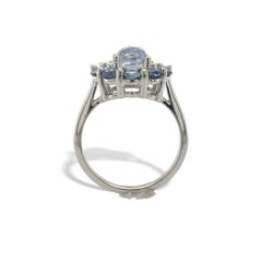 14K White Gold Moonstone and Sapphire Ring size 6.75