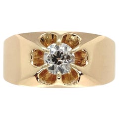 14K Yellow Gold Men's Ring with .53ct European Cut Diamond in Belcher Setting