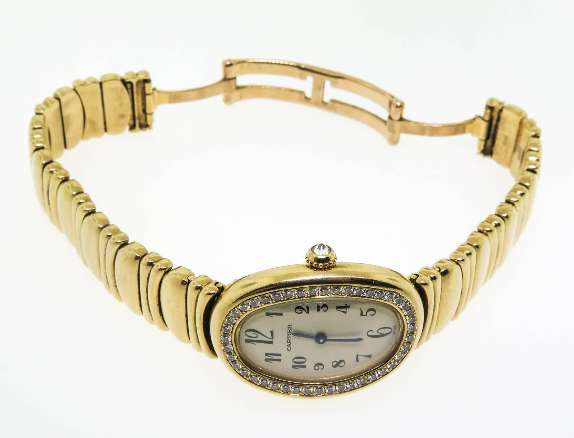 Cartier Lady's Yellow Gold Baignoire Wristwatch In Excellent Condition In Greenwich, CT