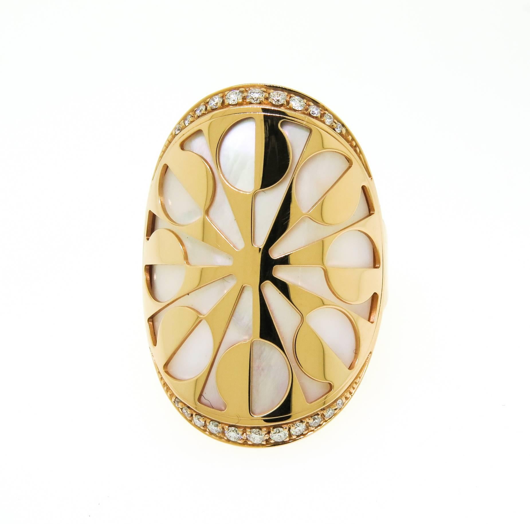 Artist Bulgari Intarsio Mother of Pearl Diamond Gold Ring