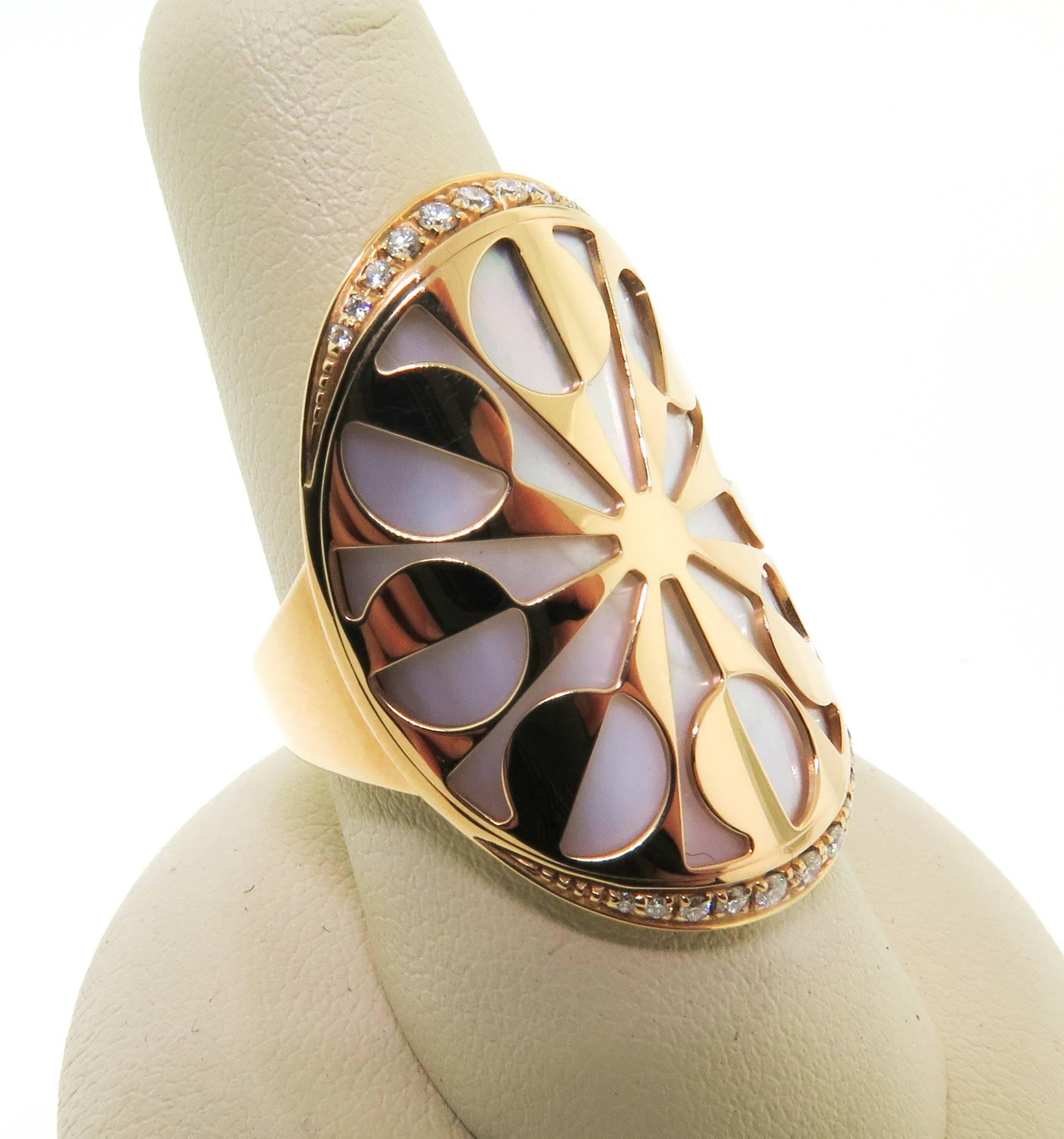 Bulgari Intarsio Mother of Pearl Diamond Gold Ring In New Condition In Greenwich, CT