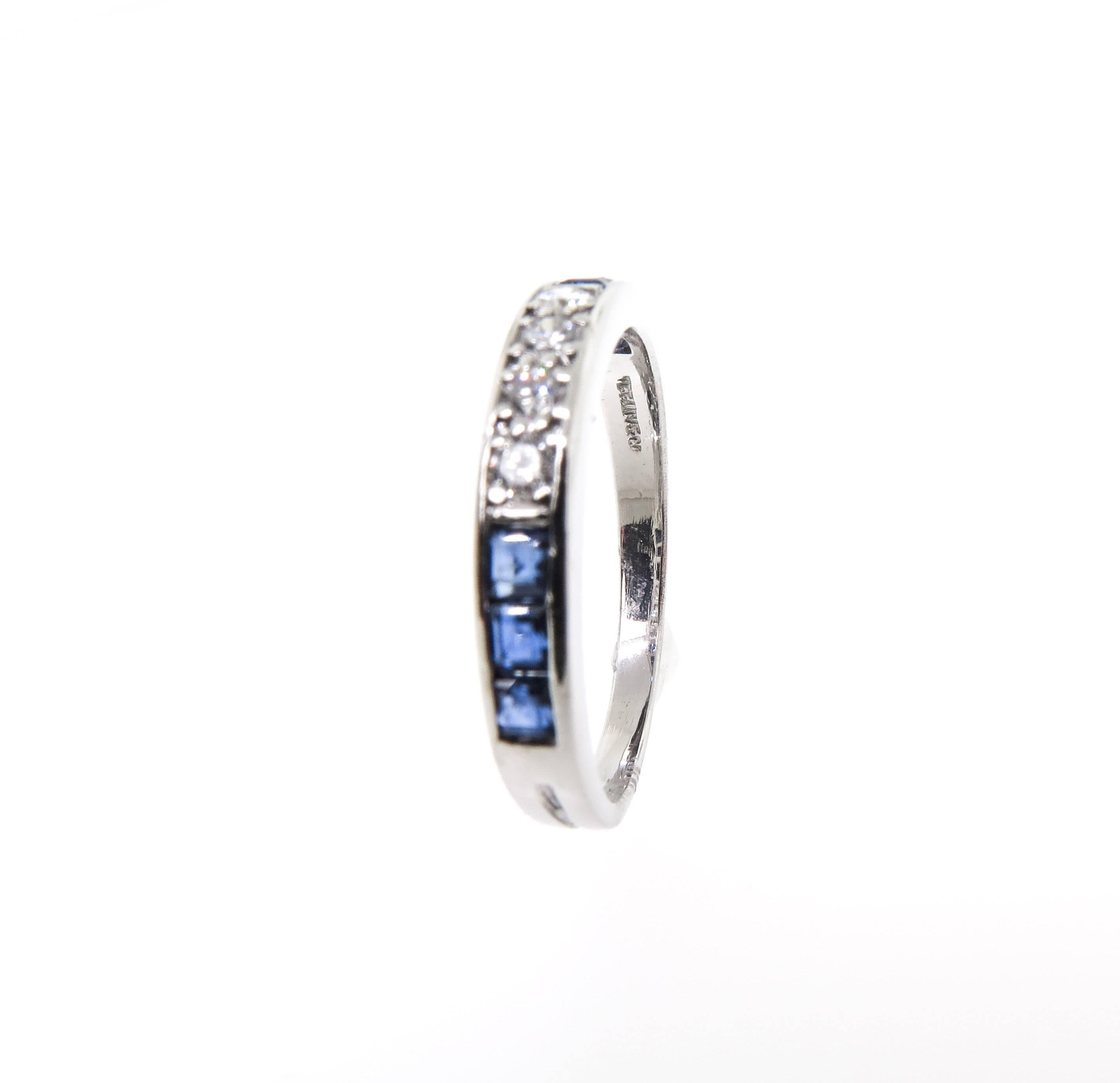 Tiffany & Co. Sapphire Diamond Platinum Eternity Band Ring In Excellent Condition In Greenwich, CT