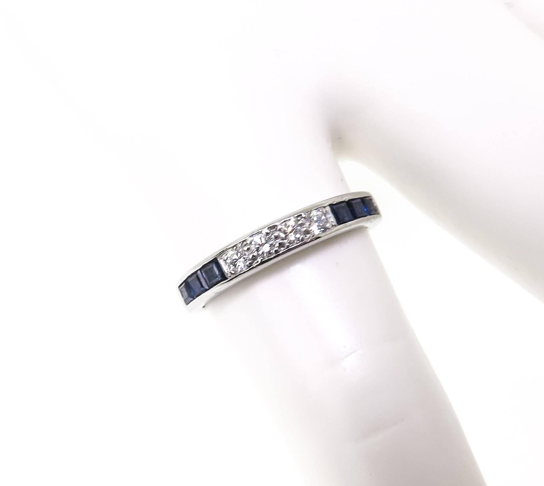 Tiffany & Co. Sapphire Diamond Platinum Eternity Band Ring 2