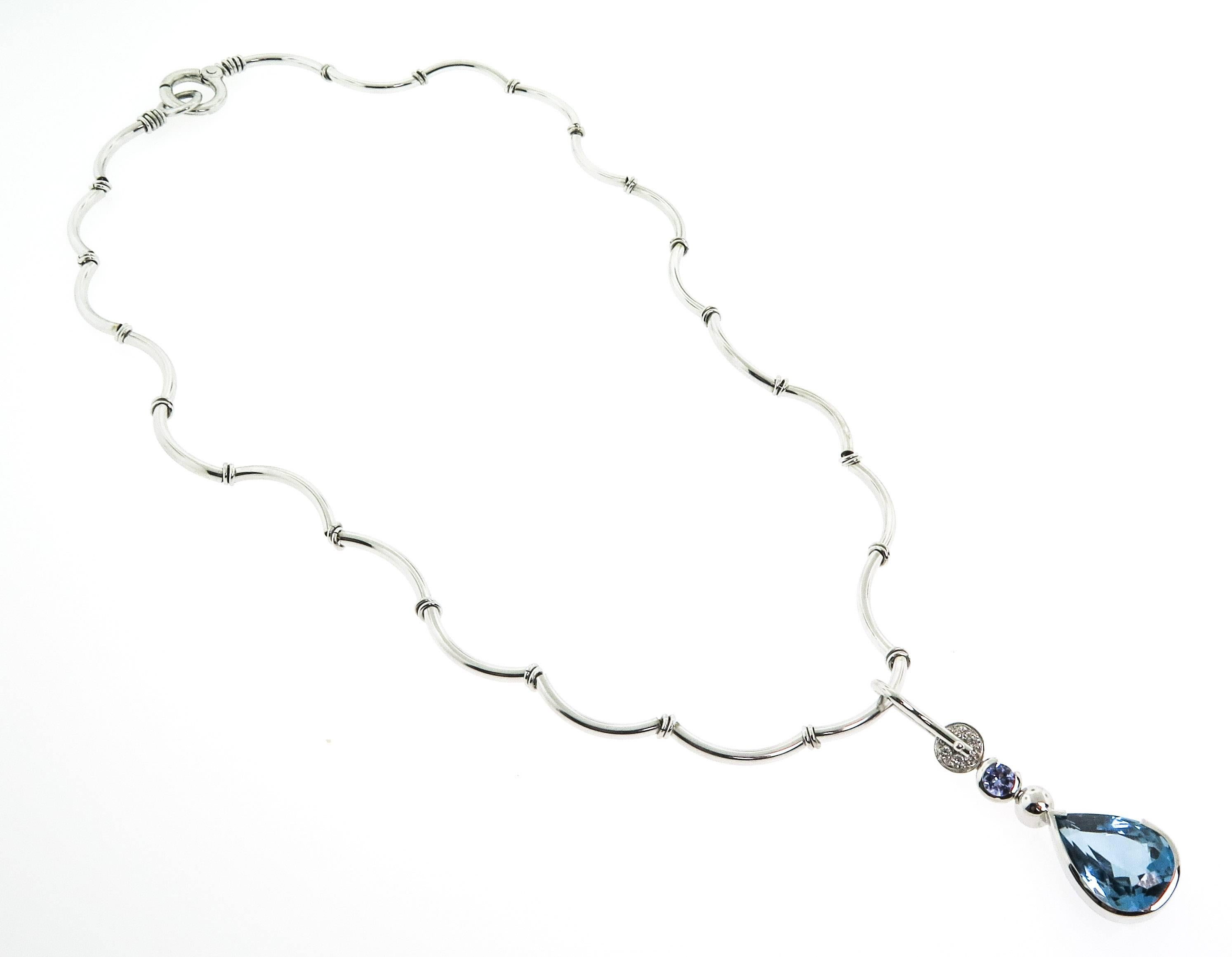 Manfredi Necklace with Blue Topaz Drop In Excellent Condition In Greenwich, CT