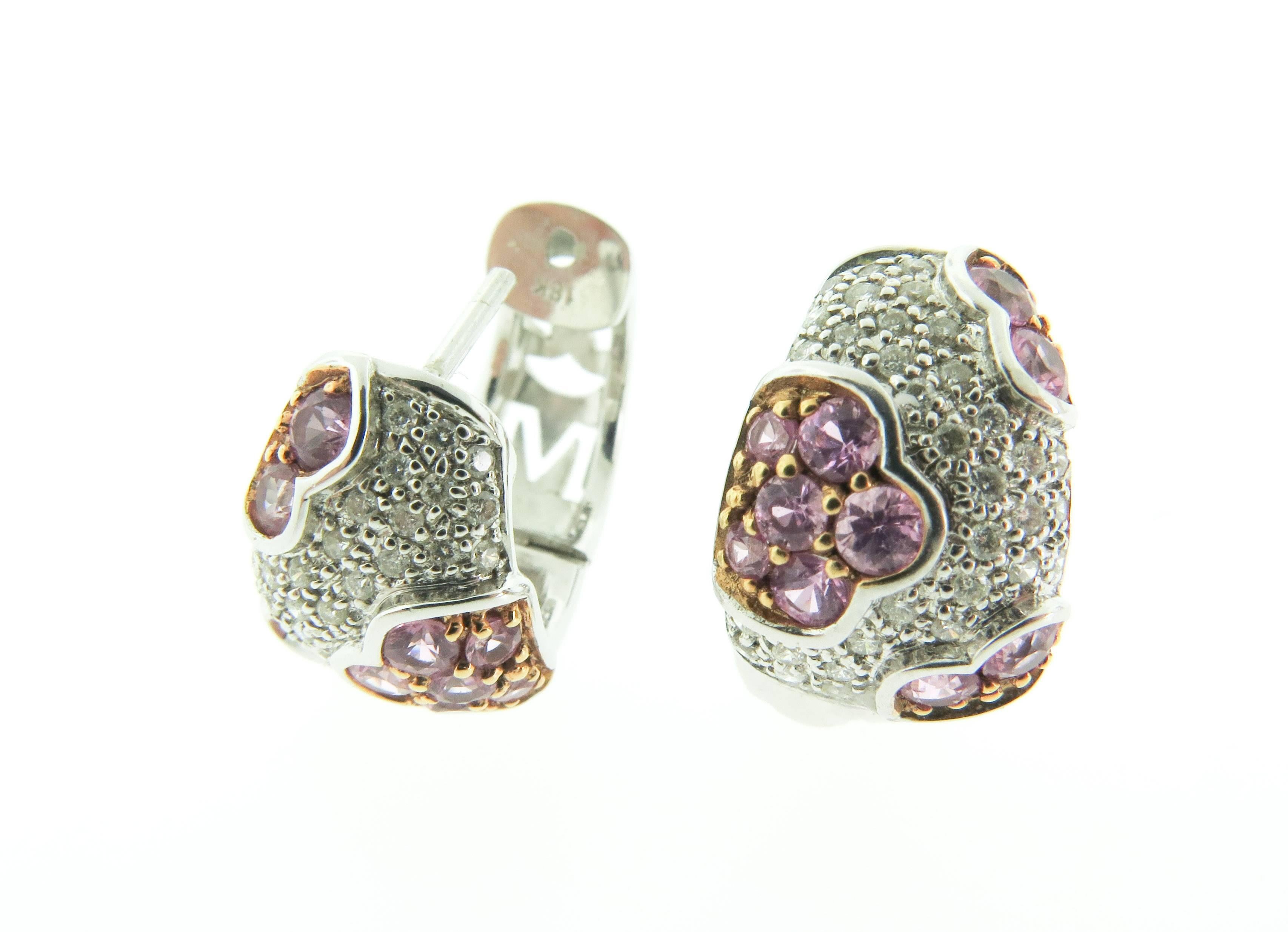 Romantic Pink Sapphire Diamond Gold Huggie Earrings