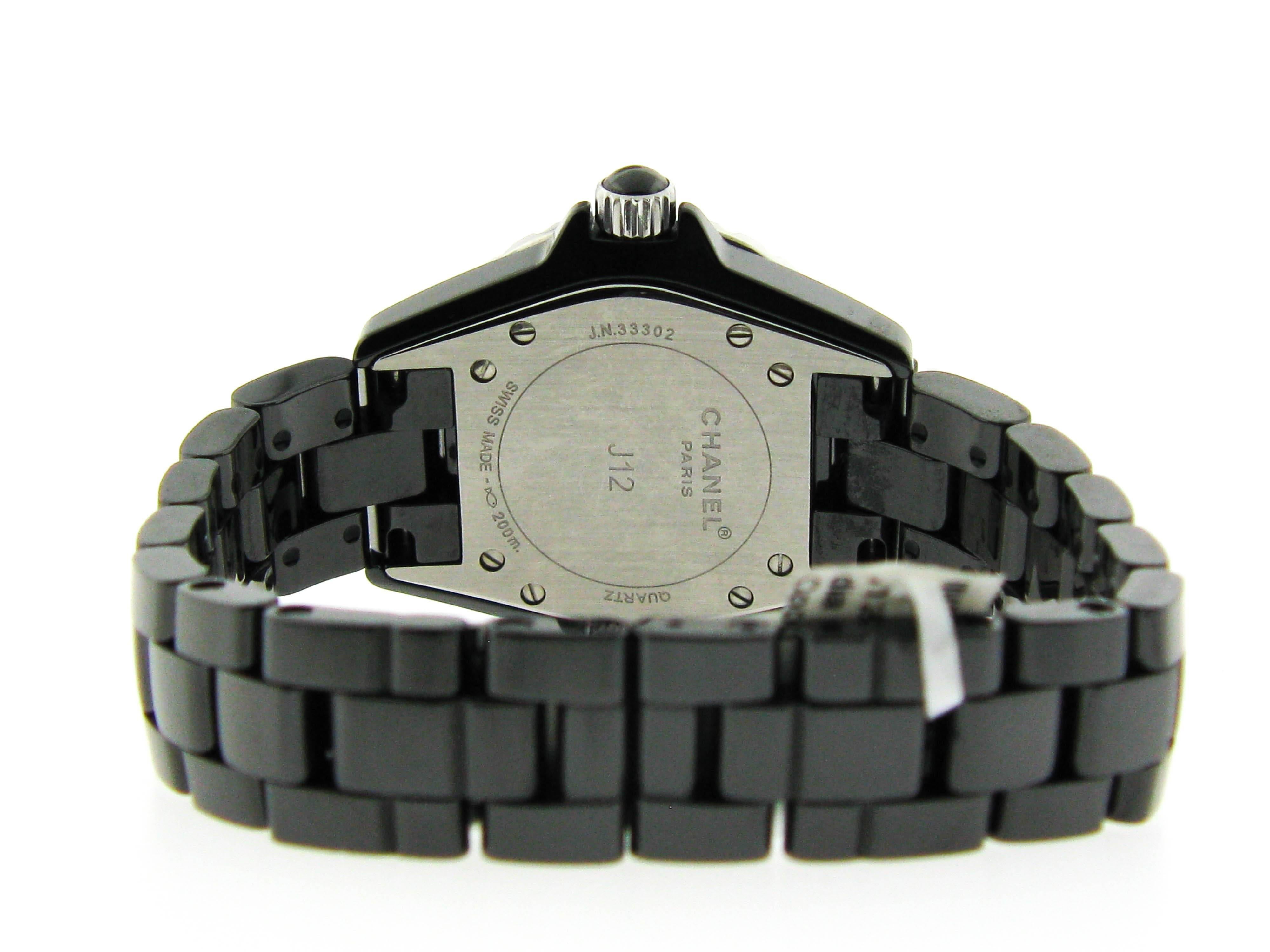 Chanel Black Ceramic Stainless Steel Bezel Quartz Wristwatch In New Condition In Greenwich, CT
