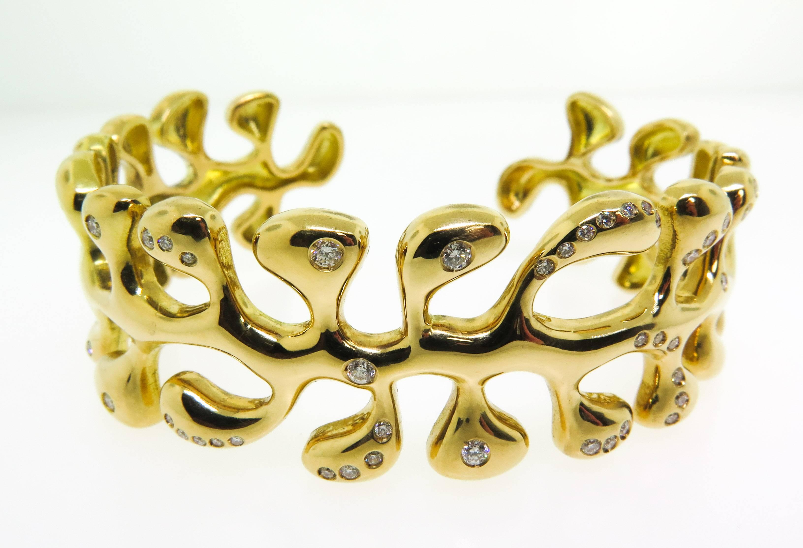 Artist Gold Sea Leaf Cuff Bracelet with Diamond Accents