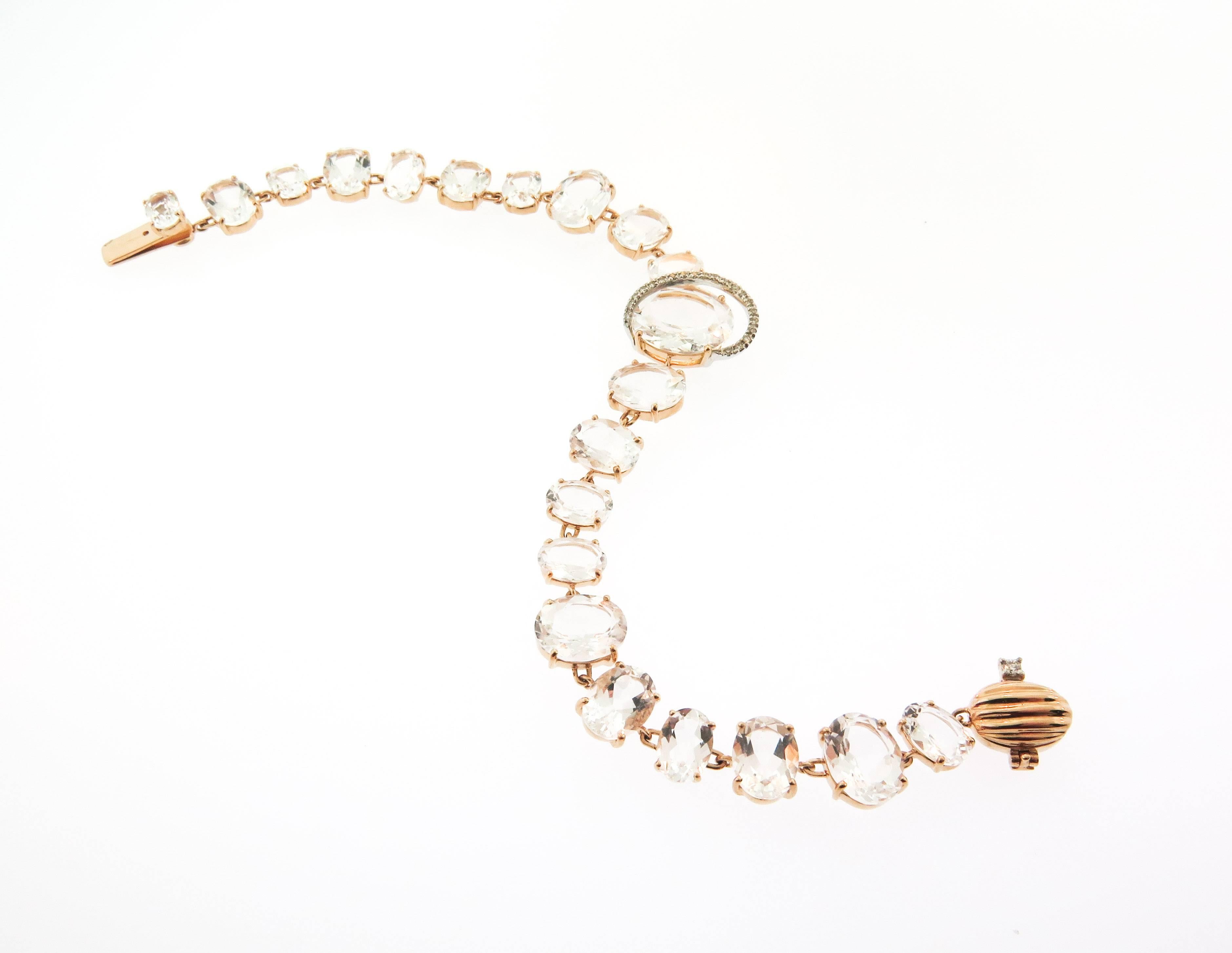 Brumani highlights a bounty of Brazilian gemstones with a unique festive spirit through the delicate pinks of faceted Rose Quartz in the Looping Shine Collection. This bracelet is crafted in 18K soft color rose gold with Diamond accents to bring out