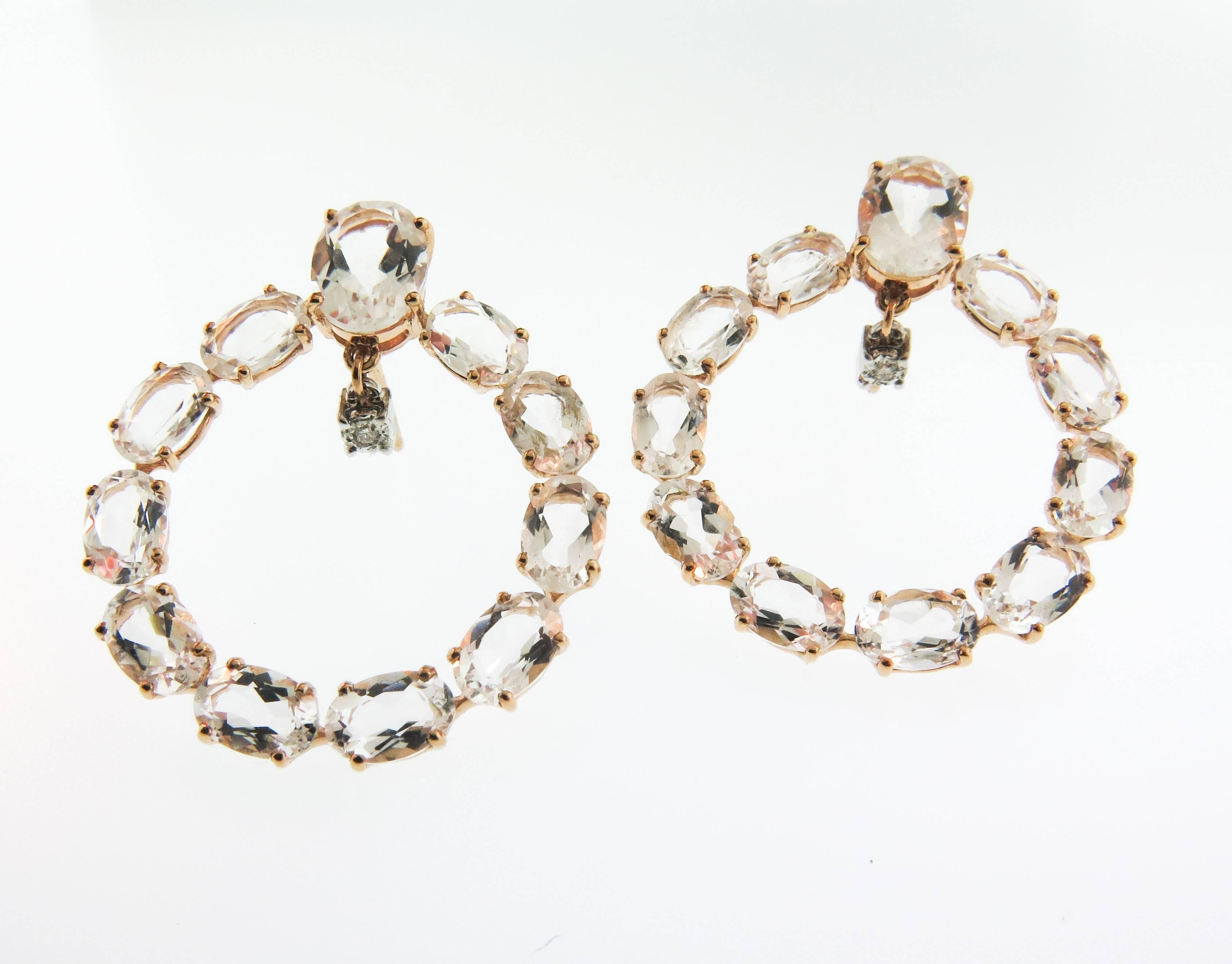 Brumani highlights a bounty of Brazilian gemstones with a unique festive spirit through the delicate pinks of faceted Rose Quartz in the Looping Shine Collection. This pair of earrings are crafted in 18K soft color rose gold with Diamond drop accent