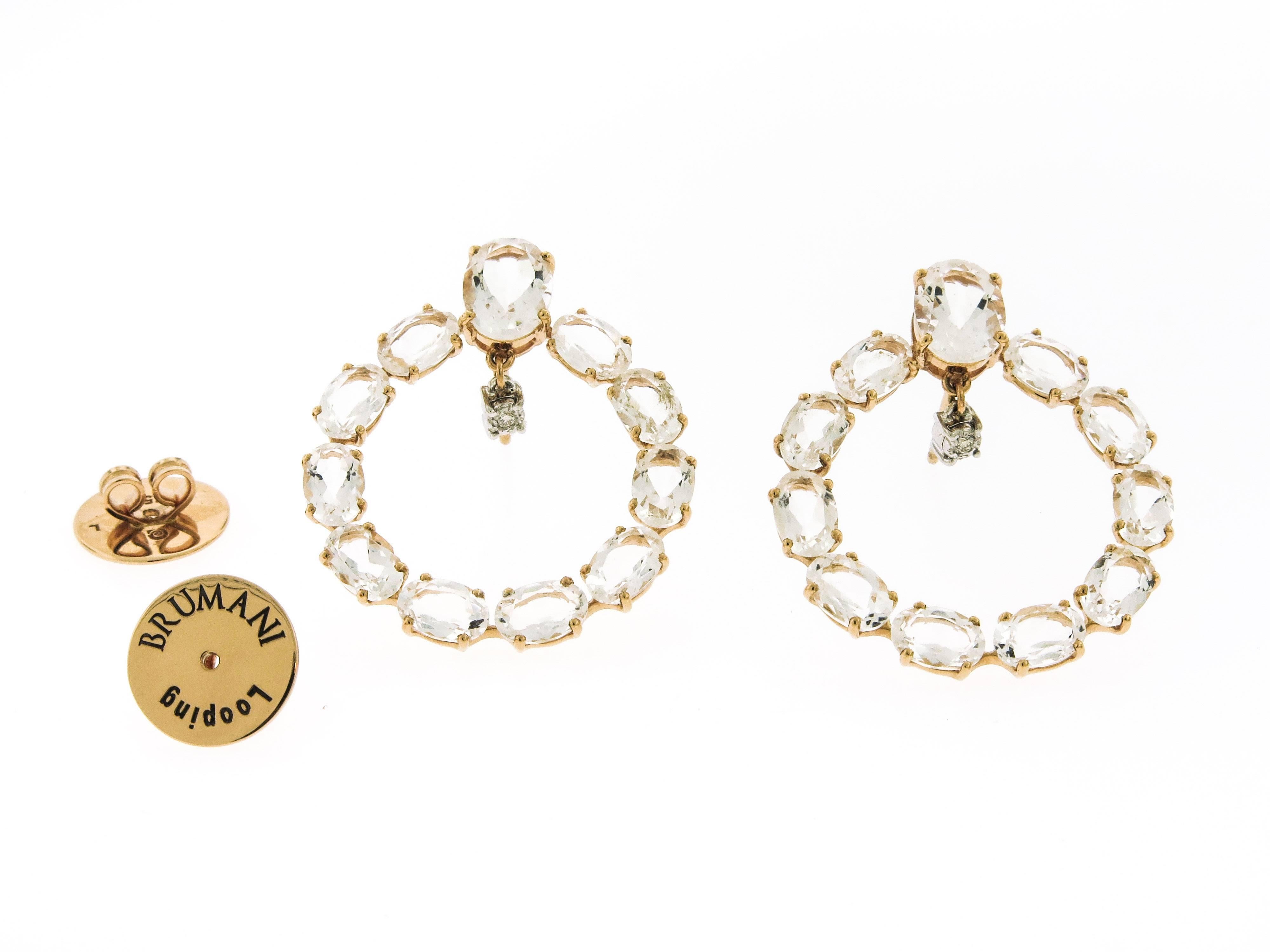 Women's Brumani Rose Quartz Diamond Gold Looping Shine Earrings