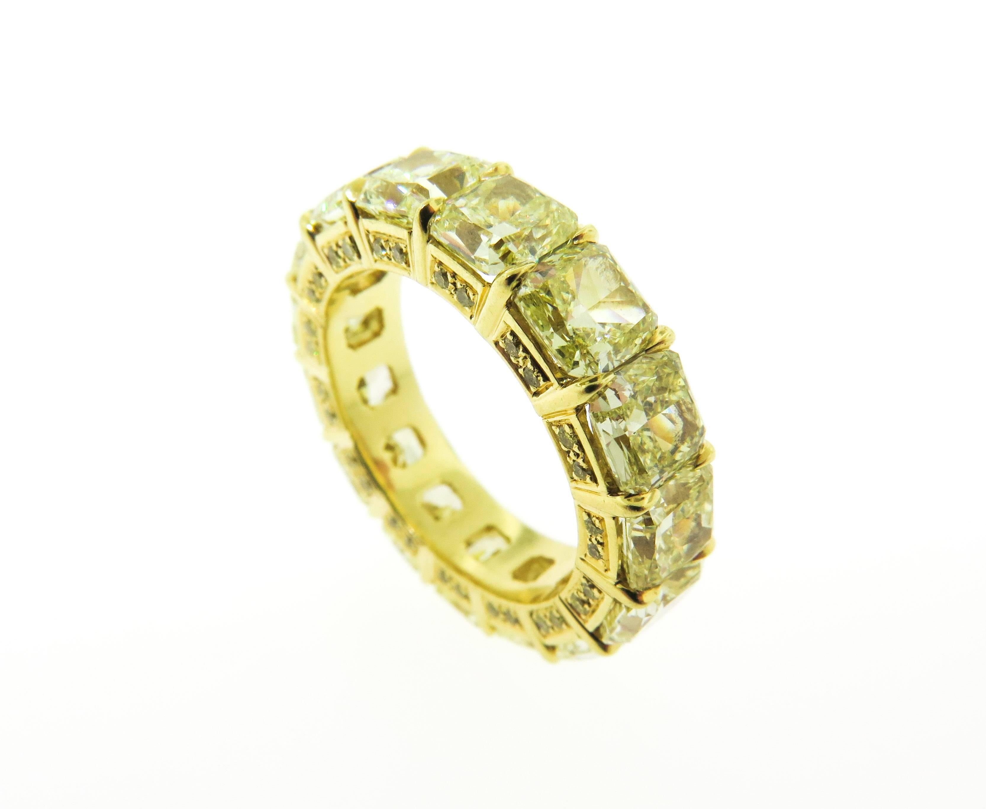 Modern Fancy Yellow Radiant Diamond Gold Eternity Band Ring