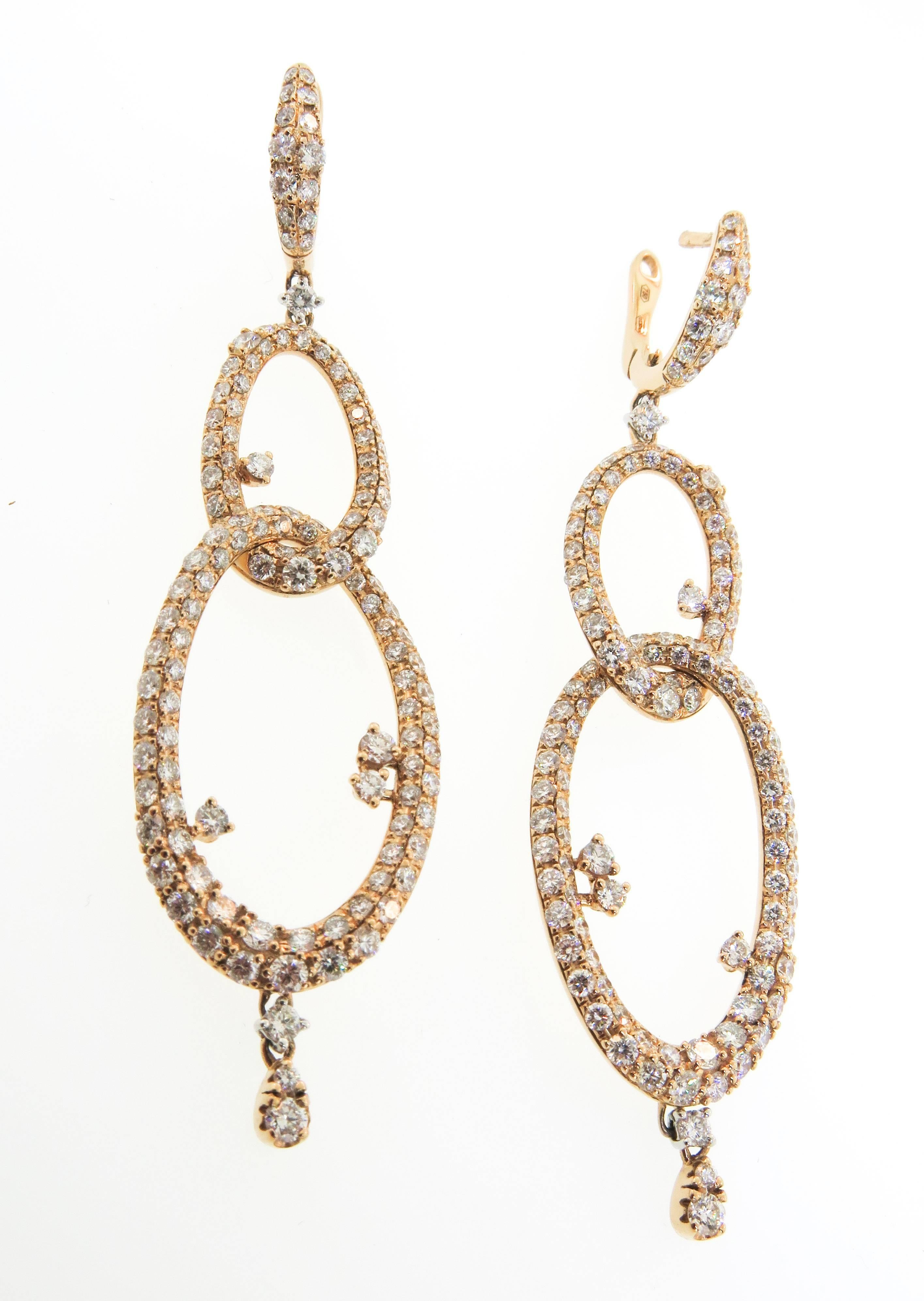 Artist Diamond Gold Double Oval Drop Earrings
