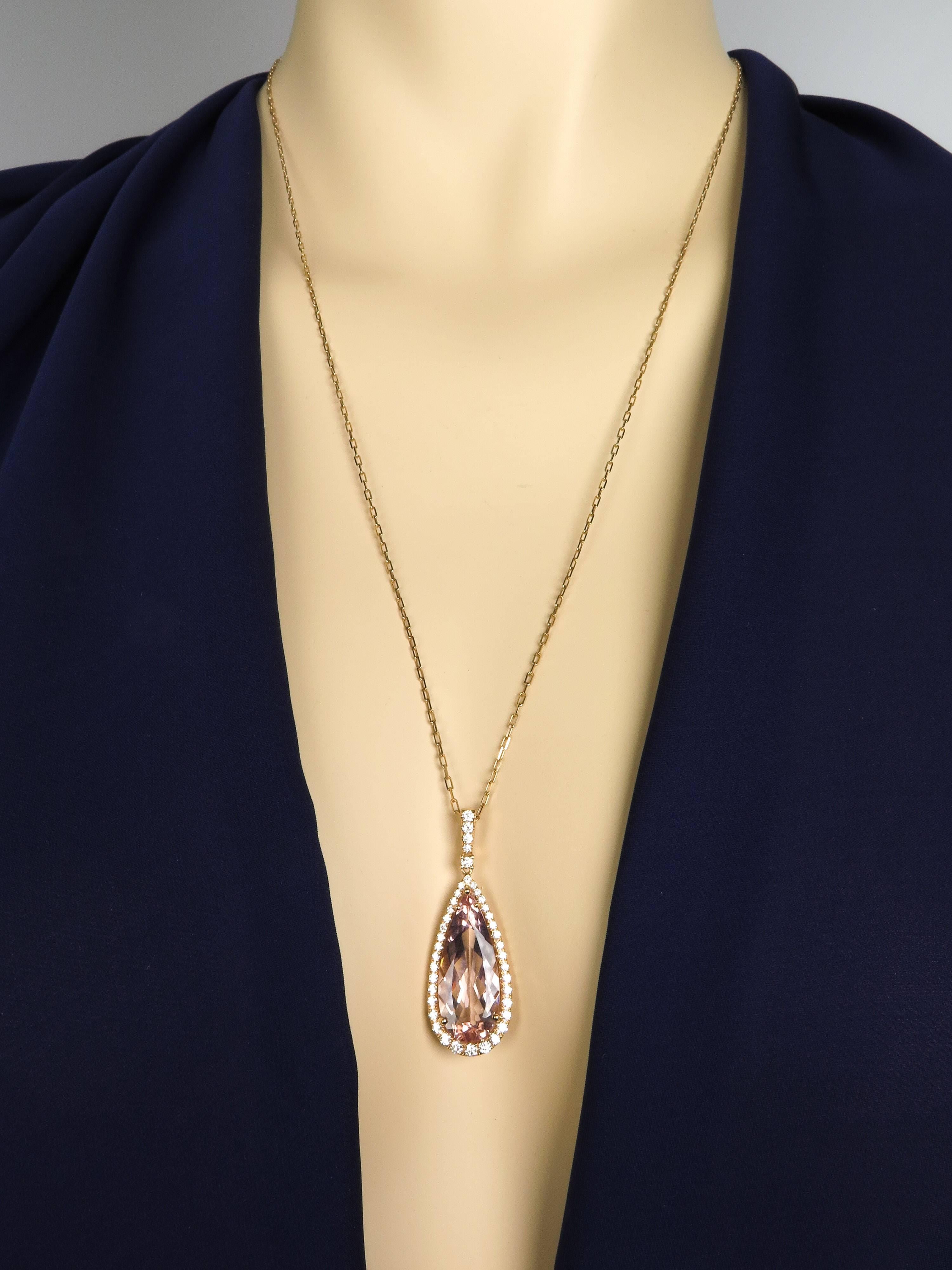 8.72 Carat Pink Morganite Diamond Gold Pendant 2