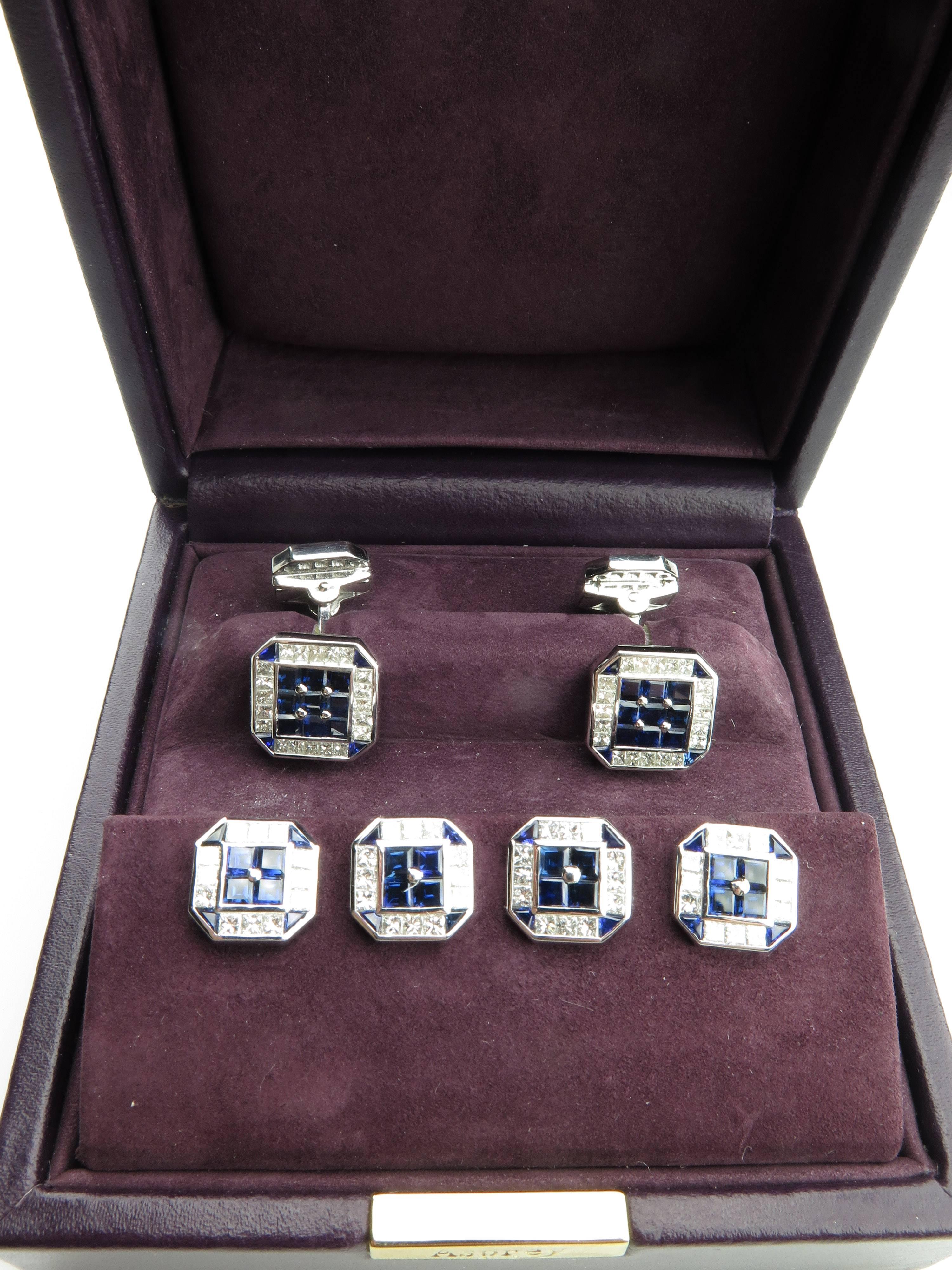 Sapphire and Diamond Set of Cufflinks and Studs For Sale 1