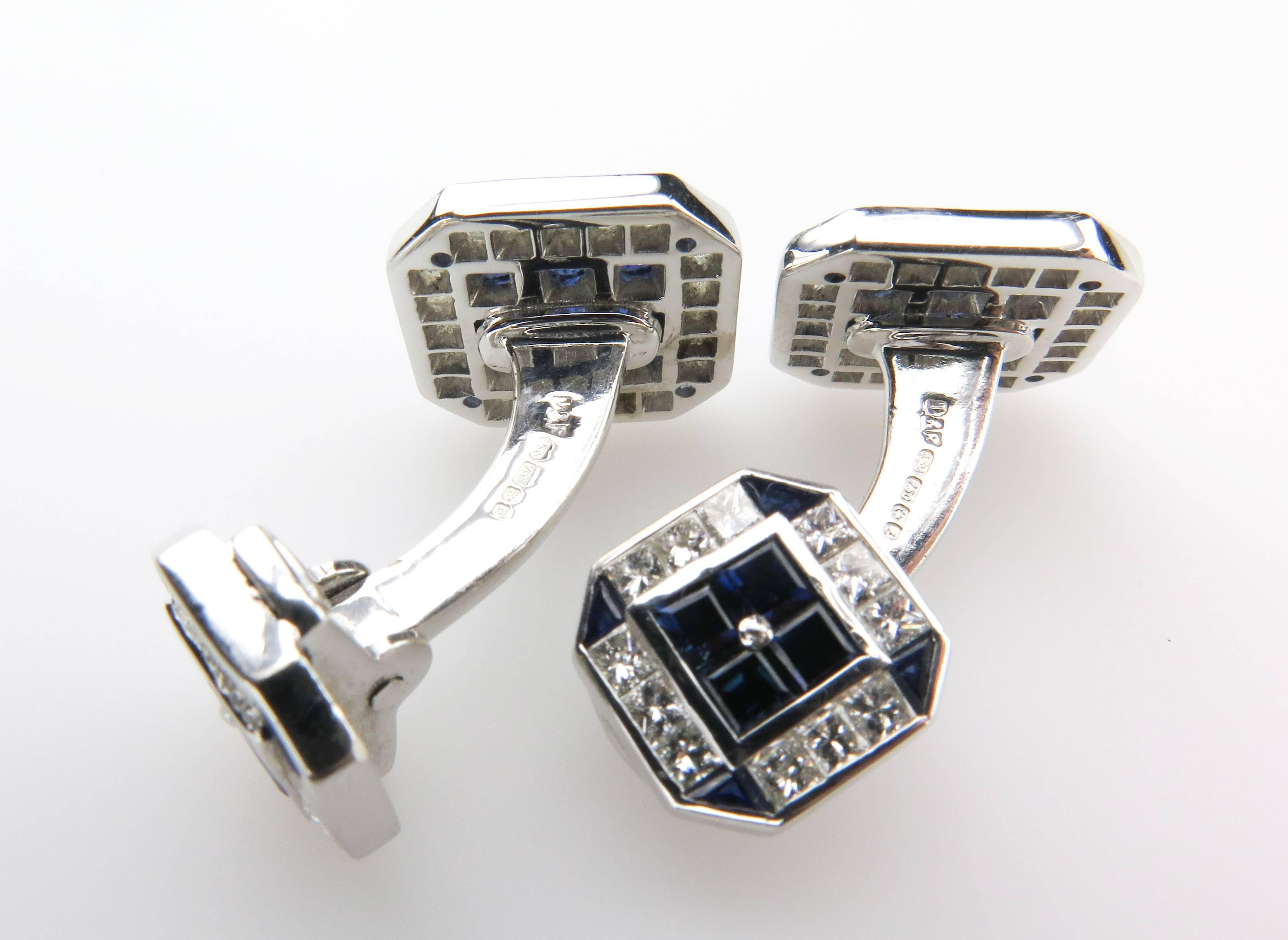 Men's Sapphire and Diamond Set of Cufflinks and Studs For Sale