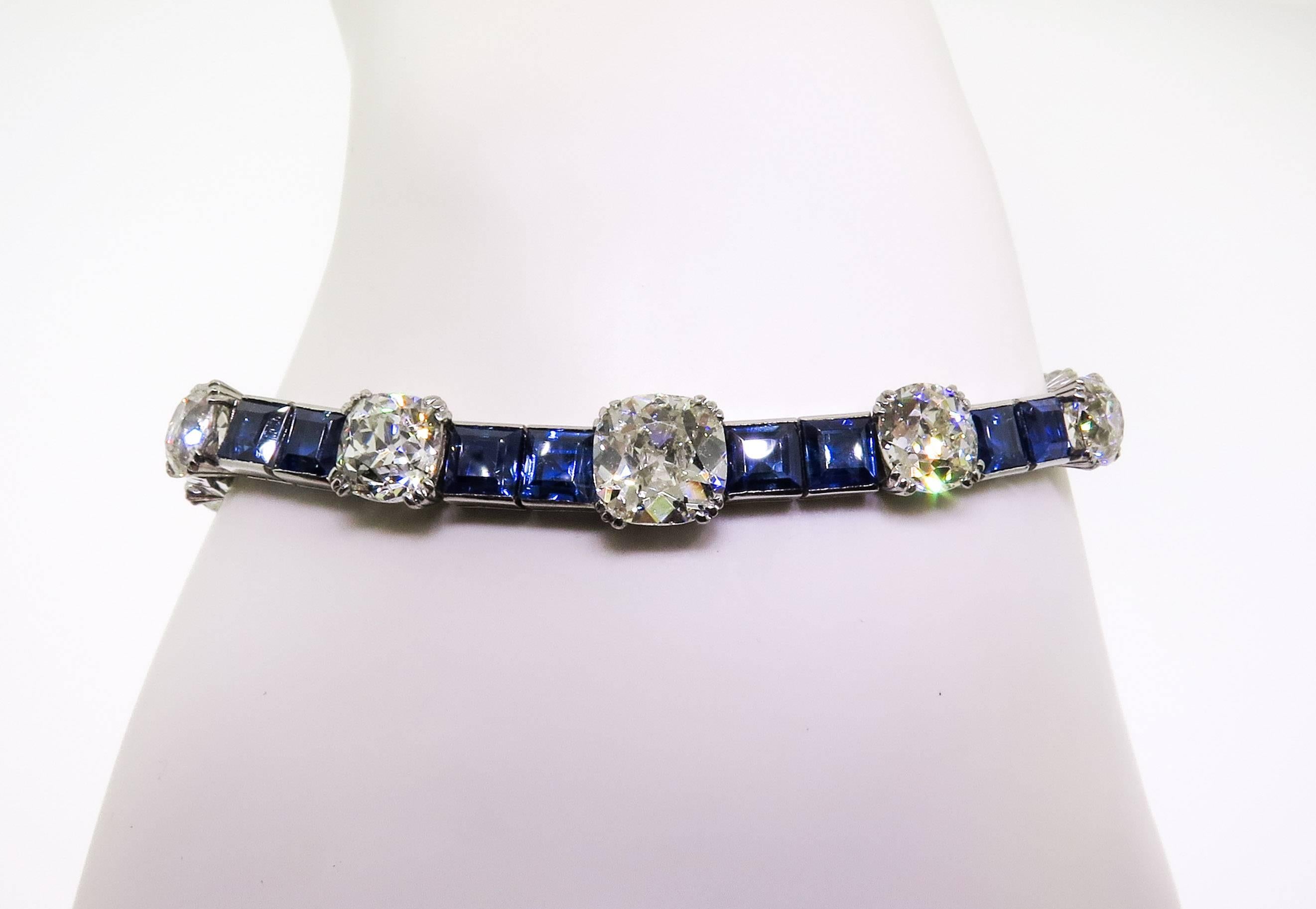Sapphire Diamond Platinum Bracelet In Excellent Condition In Greenwich, CT